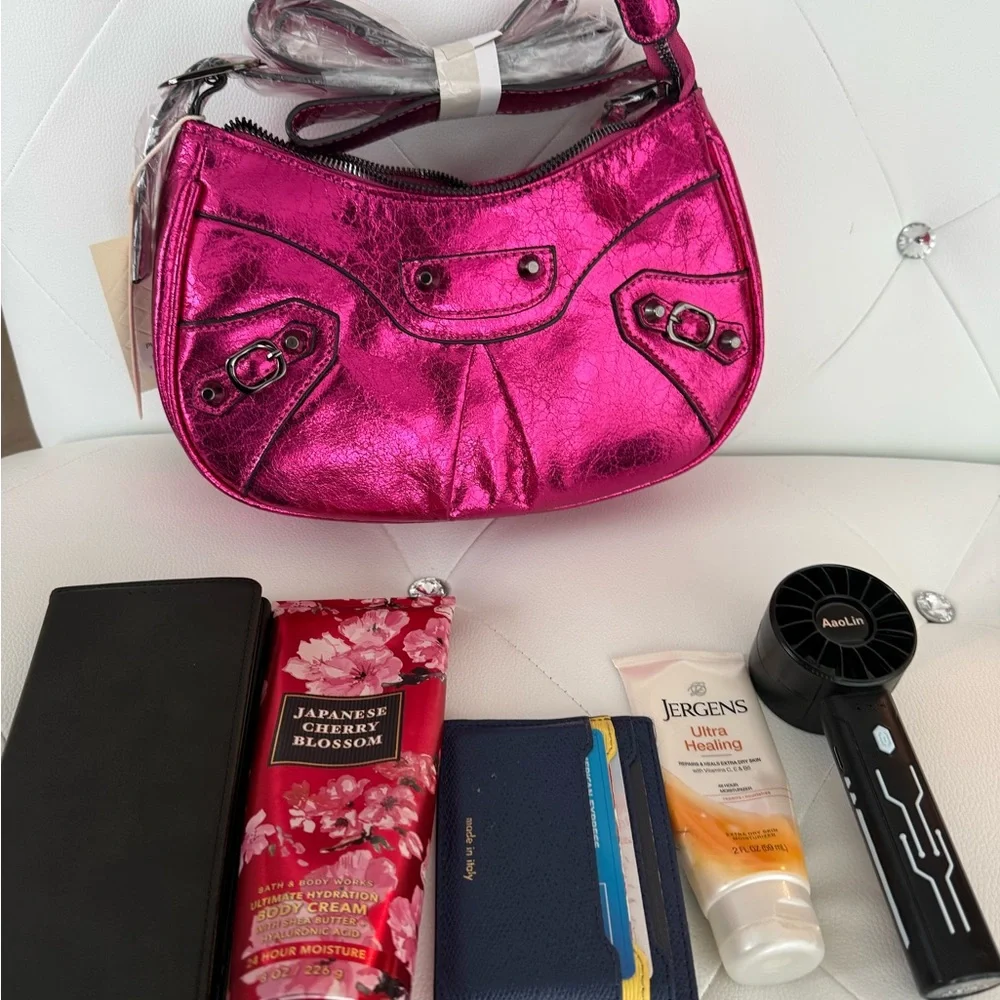 Kayla + Ava Metallic Pink Vegan Leather Shoulder Bag | Y2K Style Purse - Picture 5 of 11